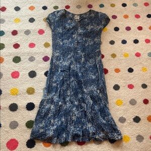Elegant Vintage Blue Floral Midi Dress